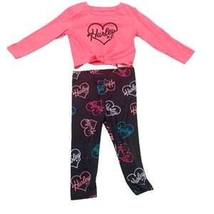 Hurley Pink and Black Pajama Set with Heart Design